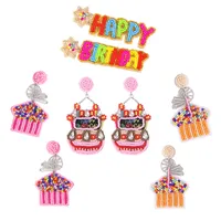 1 Pair IG Style Casual Letter Cake Beaded Handmade Inlay Plastic Seed Bead Rhinestones Drop Earrings main image 1