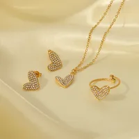 304 Stainless Steel 18K Gold Plated Basic Modern Style Classic Style Inlay Heart Shape Rhinestones Rings Earrings Necklace main image 5