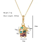 Wholesale Elegant Lady Camera Airplane 304 Stainless Steel Copper Enamel Hollow Out Inlay 18K Gold Plated K Gold Plated Zircon Pendant Necklace main image 7