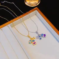 Wholesale Elegant Lady Camera Airplane 304 Stainless Steel Copper Enamel Hollow Out Inlay 18K Gold Plated K Gold Plated Zircon Pendant Necklace main image 5