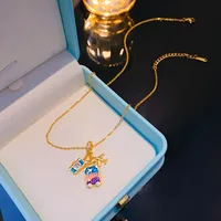 Wholesale Elegant Lady Camera Airplane 304 Stainless Steel Copper Enamel Hollow Out Inlay 18K Gold Plated K Gold Plated Zircon Pendant Necklace main image 3