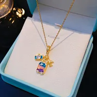 Wholesale Elegant Lady Camera Airplane 304 Stainless Steel Copper Enamel Hollow Out Inlay 18K Gold Plated K Gold Plated Zircon Pendant Necklace main image 2