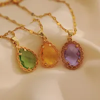 Wholesale Casual Simple Style Shiny Water Droplets Titanium Steel Copper Inlay 18K Gold Plated Zircon Pendant Necklace main image 3