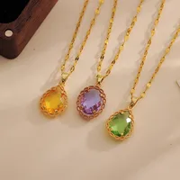 Wholesale Casual Simple Style Shiny Water Droplets Titanium Steel Copper Inlay 18K Gold Plated Zircon Pendant Necklace main image 2