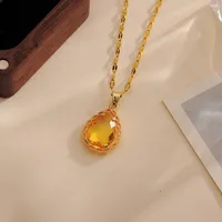 Wholesale Casual Simple Style Shiny Water Droplets Titanium Steel Copper Inlay 18K Gold Plated Zircon Pendant Necklace main image 4