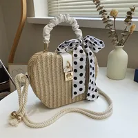 Women's Medium Straw Solid Color Vacation Beach Ribbon Weave Lock Clasp Straw Bag main image 5