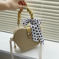 Women's Medium Straw Solid Color Vacation Beach Ribbon Weave Lock Clasp Straw Bag main image 7