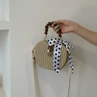 Women's Medium Straw Solid Color Vacation Beach Ribbon Weave Lock Clasp Straw Bag main image 6