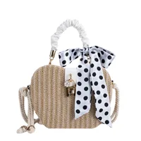 Women's Medium Straw Solid Color Vacation Beach Ribbon Weave Lock Clasp Straw Bag main image 8