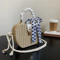 Women's Medium Straw Solid Color Vacation Beach Ribbon Weave Lock Clasp Straw Bag sku image 1