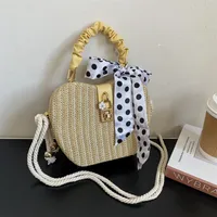 Women's Medium Straw Solid Color Vacation Beach Ribbon Weave Lock Clasp Straw Bag sku image 2