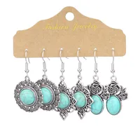 1 Pair Retro Simple Style Geometric Plating Alloy Turquoise Drop Earrings sku image 1