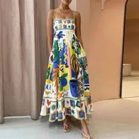 Women's Strap Dress Vacation Collarless Printing Sleeveless Printing Maxi Long Dress Holiday Beach main image 1