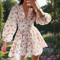 Women's Regular Dress Vacation V Neck Printing Lace Nine Points Sleeve Printing Above Knee Holiday Beach main image 2