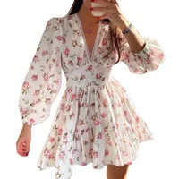 Women's Regular Dress Vacation V Neck Printing Lace Nine Points Sleeve Printing Above Knee Holiday Beach main image 3