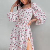 Women's Regular Dress Vacation Square Neck Printing Long Sleeve Printing Midi Dress Holiday Beach main image 2