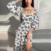 Women's Regular Dress Vacation Square Neck Printing Long Sleeve Printing Midi Dress Holiday Beach sku image 11