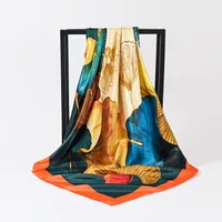 Women's Casual Ginkgo Leaf Satin Printing And Dyeing Printing Silk Scarf sku image 1