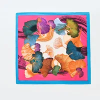 Women's Casual Ginkgo Leaf Satin Printing And Dyeing Printing Silk Scarf sku image 4