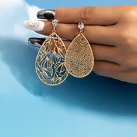 2 Pairs Elegant Vintage Style Water Droplets Mesh Frill Hollow Out Alloy Drop Earrings main image 5
