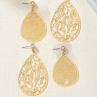 2 Pairs Elegant Vintage Style Water Droplets Mesh Frill Hollow Out Alloy Drop Earrings main image 4