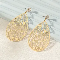2 Pairs Elegant Vintage Style Water Droplets Mesh Frill Hollow Out Alloy Drop Earrings main image 2