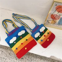 Women's Medium Fabric Clouds Rainbow Stripe Cute Square Open Shoulder Bag main image 1