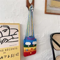 Women's Medium Fabric Clouds Rainbow Stripe Cute Square Open Shoulder Bag main image 4