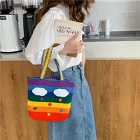 Women's Medium Fabric Clouds Rainbow Stripe Cute Square Open Shoulder Bag main image 3