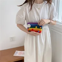 Women's Medium Fabric Clouds Rainbow Stripe Cute Square Open Shoulder Bag main image 2