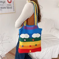 Women's Medium Fabric Clouds Rainbow Stripe Cute Square Open Shoulder Bag main image 5