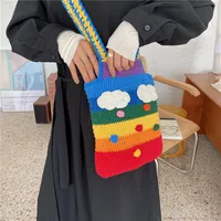 Women's Medium Fabric Clouds Rainbow Stripe Cute Square Open Shoulder Bag sku image 1