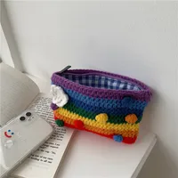 Women's Medium Fabric Clouds Rainbow Stripe Cute Square Open Shoulder Bag sku image 2