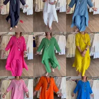 Holiday Beach Women's Vacation Solid Color Linen Pocket Pants Sets Pants Sets main image 1