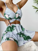 Women's Vacation Printing 3 Pieces Set Bikinis Swimwear sku image 9