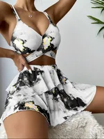 Women's Vacation Printing 3 Pieces Set Bikinis Swimwear sku image 12