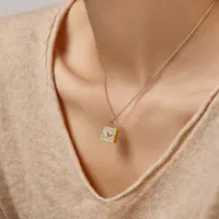 925 Sterling Silver Zircon Inlay Solid Color Pendant Necklace main image 5