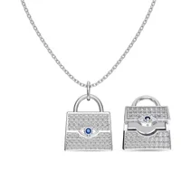 925 Sterling Silver Zircon Inlay Solid Color Pendant Necklace sku image 1