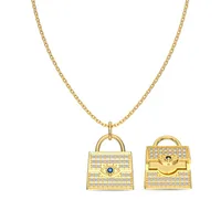 925 Sterling Silver Zircon Inlay Solid Color Pendant Necklace sku image 2