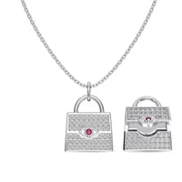 925 Sterling Silver Zircon Inlay Solid Color Pendant Necklace sku image 3