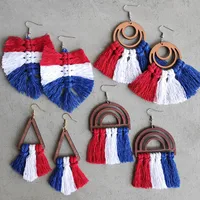 1 Pair Simple Style Geometric Patchwork Wood Polyester Drop Earrings main image 1