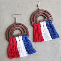 1 Pair Simple Style Geometric Patchwork Wood Polyester Drop Earrings main image 2