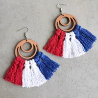 1 Pair Simple Style Geometric Patchwork Wood Polyester Drop Earrings sku image 1