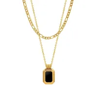 IG Style Simple Style Rectangle Resin Titanium Steel Inlay Resin 14K Gold Plated Unisex Layered Necklaces main image 4