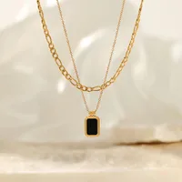 IG Style Simple Style Rectangle Resin Titanium Steel Inlay Resin 14K Gold Plated Unisex Layered Necklaces main image 2