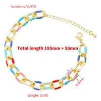 Copper 18K Gold Plated Hip-Hop Beach Cool Style Patchwork Enamel Plating Color Block Copper Bracelets Necklace Jewelry Set main image 4