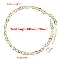 Copper 18K Gold Plated Hip-Hop Beach Cool Style Patchwork Enamel Plating Color Block Copper Bracelets Necklace Jewelry Set main image 7