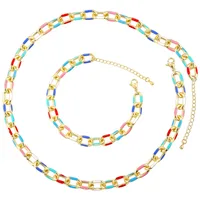 Copper 18K Gold Plated Hip-Hop Beach Cool Style Patchwork Enamel Plating Color Block Copper Bracelets Necklace Jewelry Set main image 1