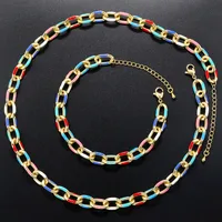 Copper 18K Gold Plated Hip-Hop Beach Cool Style Patchwork Enamel Plating Color Block Copper Bracelets Necklace Jewelry Set main image 10