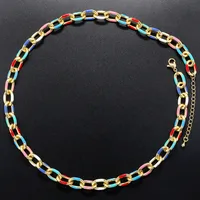 Copper 18K Gold Plated Hip-Hop Beach Cool Style Patchwork Enamel Plating Color Block Copper Bracelets Necklace Jewelry Set main image 9
